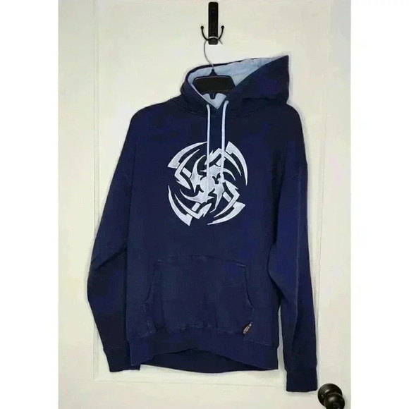 Vintage Y2K Sapphire Lounge Tribal Pattern Blue Hoodie Sweatshirt Size Large - Picture 1 of 7